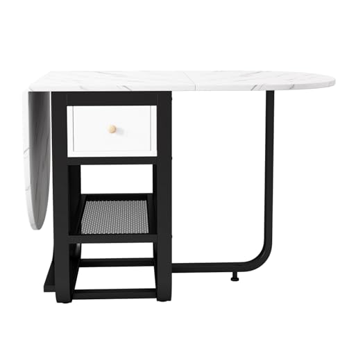 Faltbarer Esstisch mit Schublade & Aufbewahrungsregal, erweiterbarer platzsparender Tisch für kleine Bereiche, multifunktional, oval, modernes Design für Küche und Büro