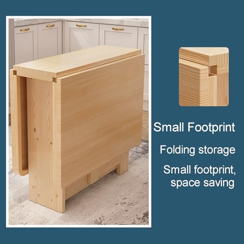 Table de cuisine pliable en bois massif avec étagère de rangement double couche - Table de salle à manger polyvalente pour cuisine, bureau - Charge facile de 400 kg - Extension pliable, 3 formes