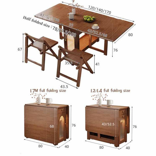 Table à Manger Pliante avec Chaise pour Petits espaces Table de Cuisine à abattant avec Roues Bureau rectangulaire Extensible pour Salle à Manger A 1,4 m + 2 Stühle