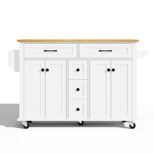 Huayz Küchenwagen mit Ausklappbarer Arbeitsplatte, erweiterbar 120×65 cm, mit 5 Schubladen, Gewürz- & Handtuchhalter, auf Rollen – Kücheninsel für Küche, Esszimmer & Wohnzimmer