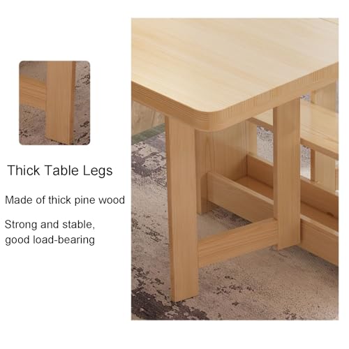 Table de cuisine pliable en bois massif avec étagère de rangement double couche - Table de salle à manger polyvalente pour cuisine, bureau - Charge facile de 400 kg - Extension pliable, 3 formes